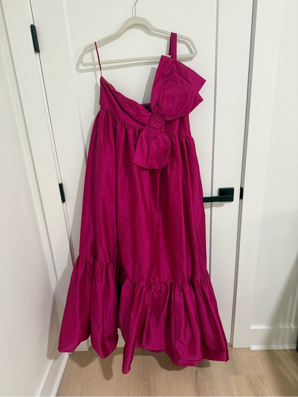Anthropologie Magenta One-Shoulder Maxi Dress with Bow